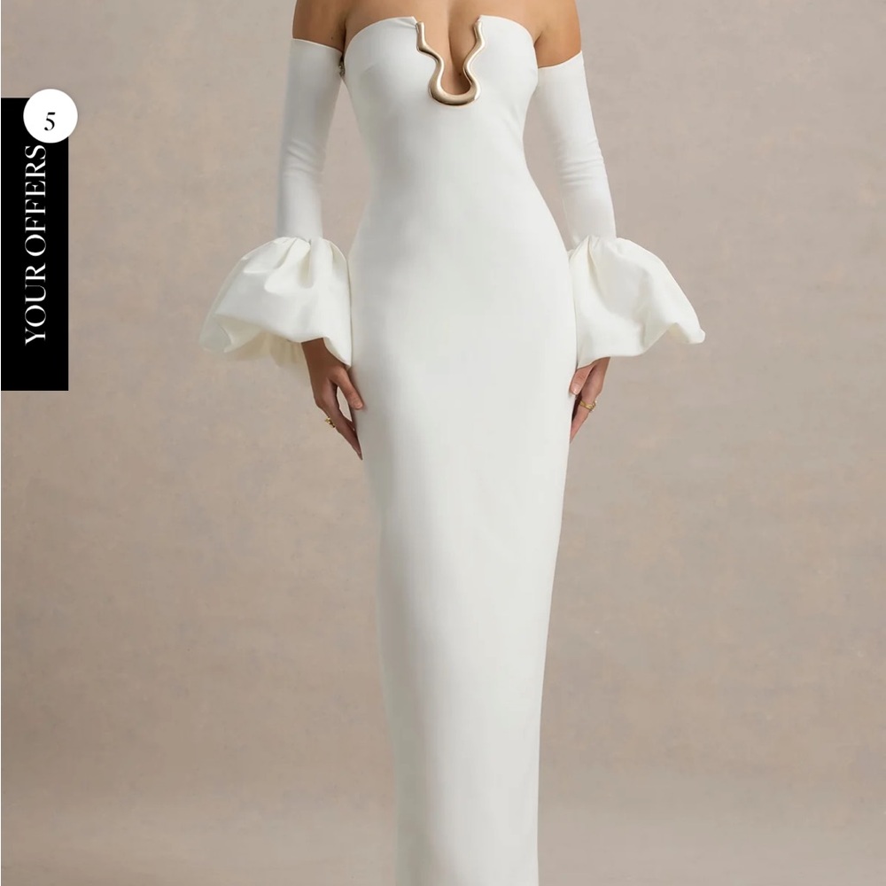 Annalisa cream bandeau maxi dress with satin cuffs